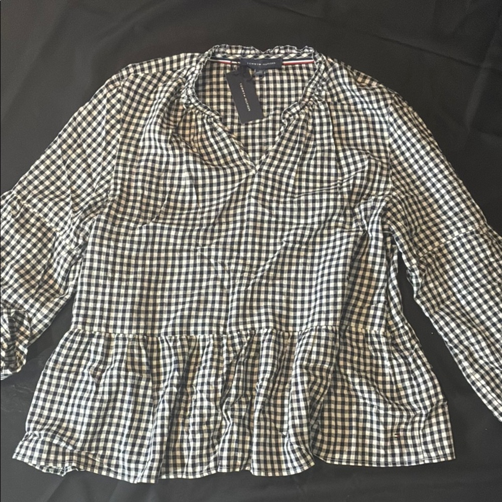 Tommy Hilfiger Black and White Gingham Blouse